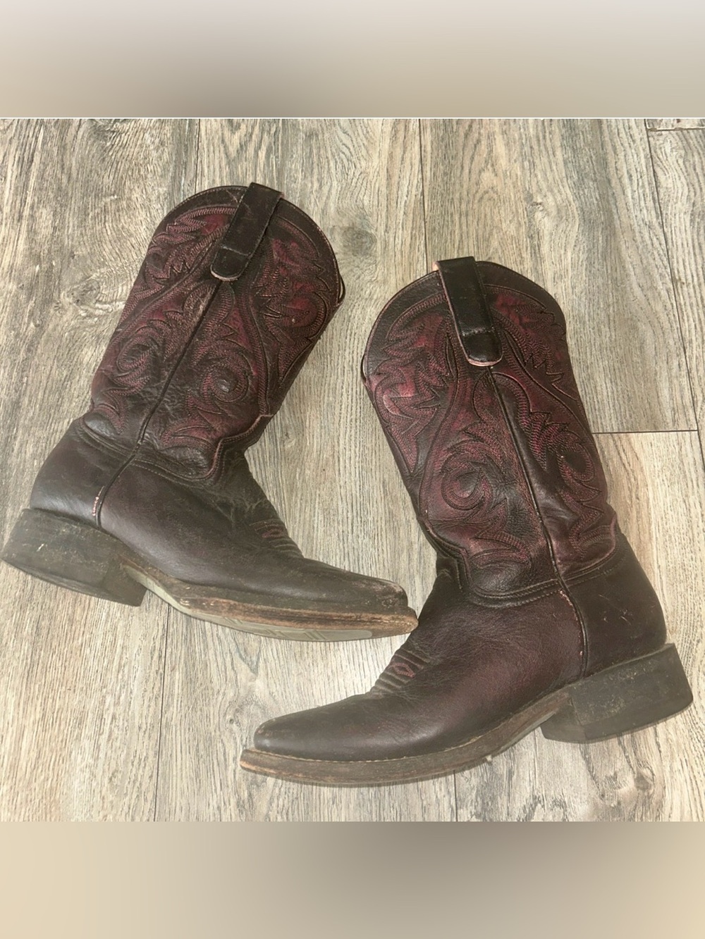 Handmade Roper Cowboy Boots In Burgundy/Black Cherry Rub Away Color Size 9